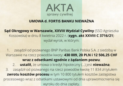 Ilustracja do: UMOWA d. FORTIS BANKU NIEWAŻNA