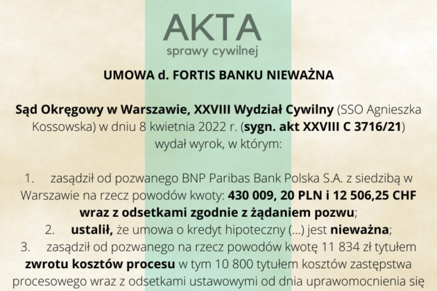 Ilustracja do: UMOWA d. FORTIS BANKU NIEWAŻNA