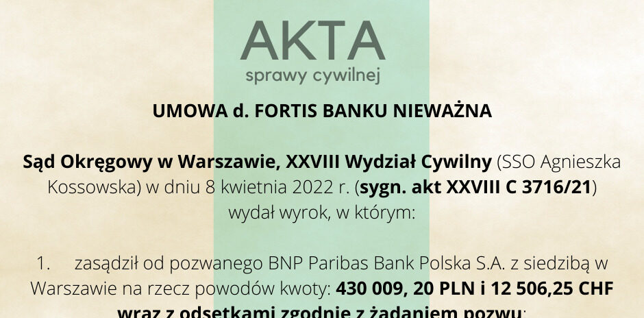 Ilustracja do: UMOWA d. FORTIS BANKU NIEWAŻNA