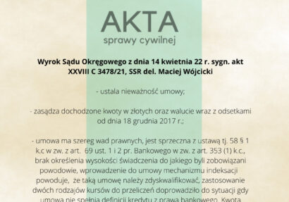 Ilustracja do: Kolejny wyrok zasądza nieważność umowy kredytowej