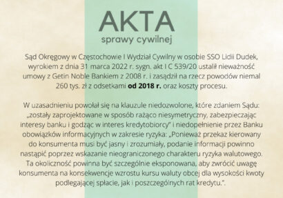 Ilustracja do: UMOWA GETIN NOBLE BANKU NIEWAŻNA TAKŻE W CZĘSTOCHOWIE !!!