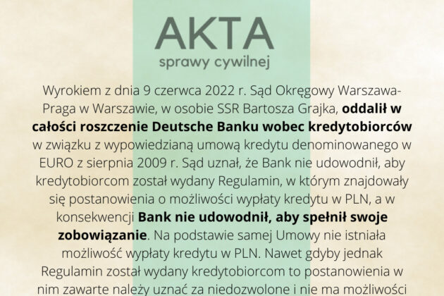 Ilustracja do: Roszczenie banku wobec kredytobiorcy oddalone