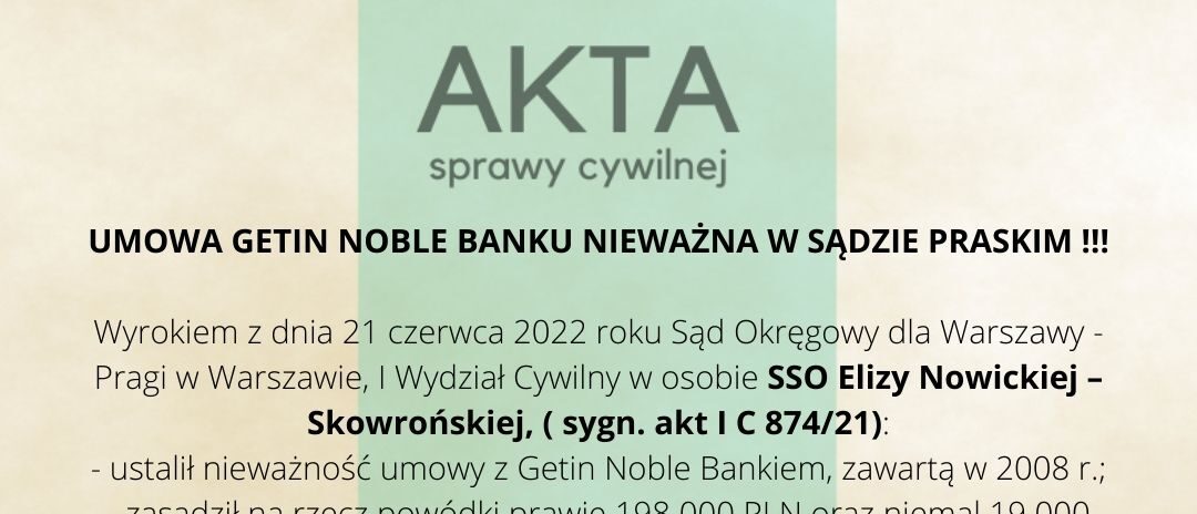 Ilustracja do: UMOWA GETIN NOBLE BANKU NIEWAŻNA W SĄDZIE PRASKIM !!!