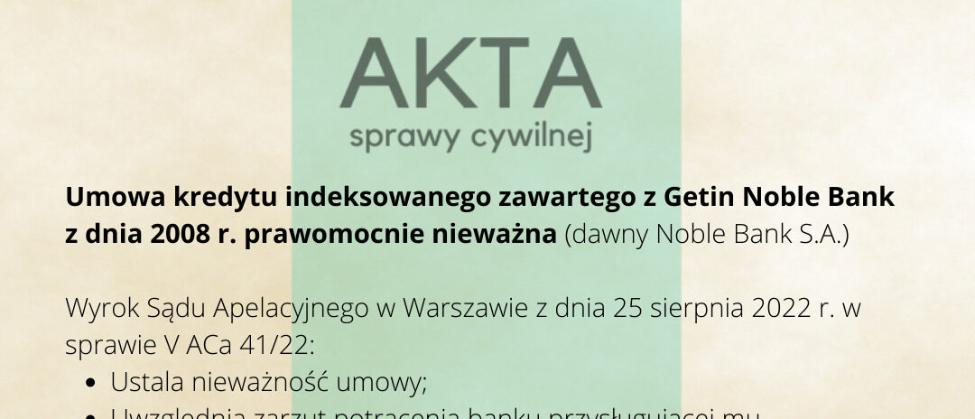 Ilustracja do: Umowa kredytu z Getin Noble Bank prawomocnie nieważna!
