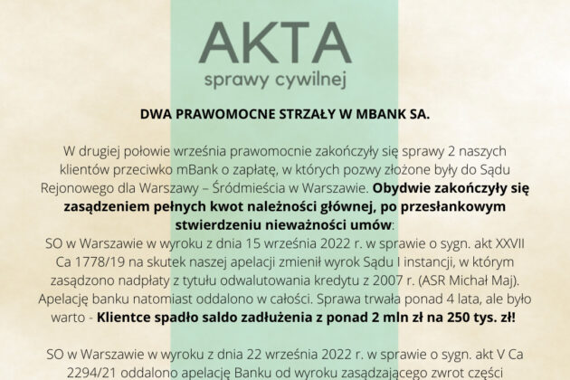 Ilustracja do: DWA PRAWOMOCNE STRZAŁY W MBANK SA.