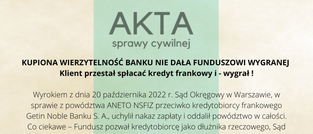 Ilustracja do: <strong>KUPIONA WIERZYTELNOŚĆ BANKU NIE DAŁA FUNDUSZOWI WYGRANEJ</strong>