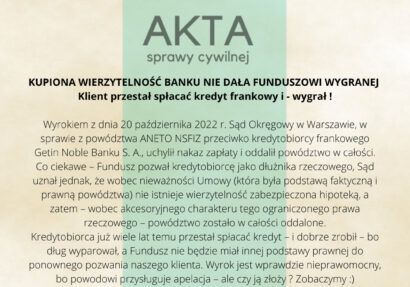 Ilustracja do: <strong>KUPIONA WIERZYTELNOŚĆ BANKU NIE DAŁA FUNDUSZOWI WYGRANEJ</strong>