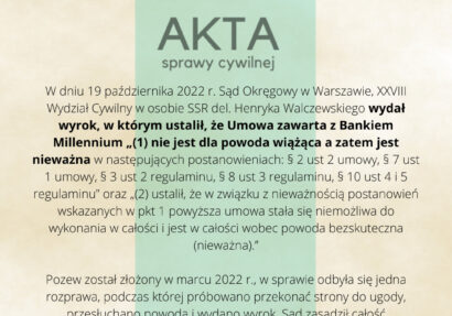 Ilustracja do: Umowa zawarta z Bankiem Millennium NIEWAŻNA!