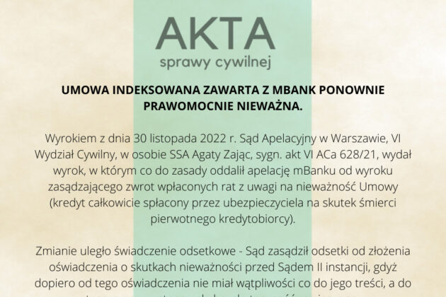 Ilustracja do: UMOWA INDEKSOWANA ZAWARTA Z MBANK PONOWNIE PRAWOMOCNIE NIEWAŻNA