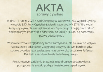 Ilustracja do: Kolejny korzystny wyrok dla naszej klientki