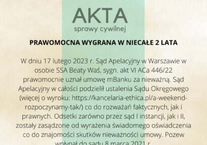 Ilustracja do: PRAWOMOCNA WYGRANA W NIECAŁE 2 LATA