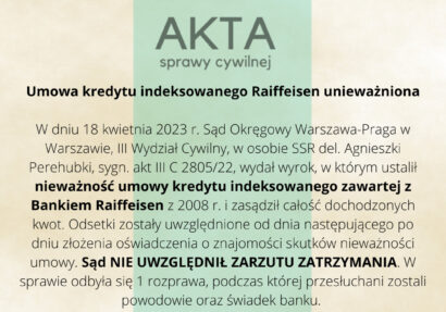 Ilustracja do: Umowa kredytu indeksowanego Raiffeisen unieważniona