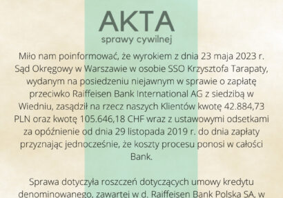 Ilustracja do: Wyrok sądowy na rzecz klientów kancelarii!