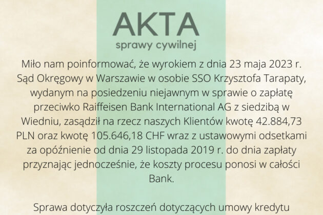 Ilustracja do: Wyrok sądowy na rzecz klientów kancelarii!